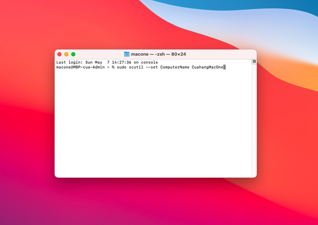 Copy và dán dòng lệnh. Tiếp đó đổi tên người dùng Macbook mà bạn mong muốn