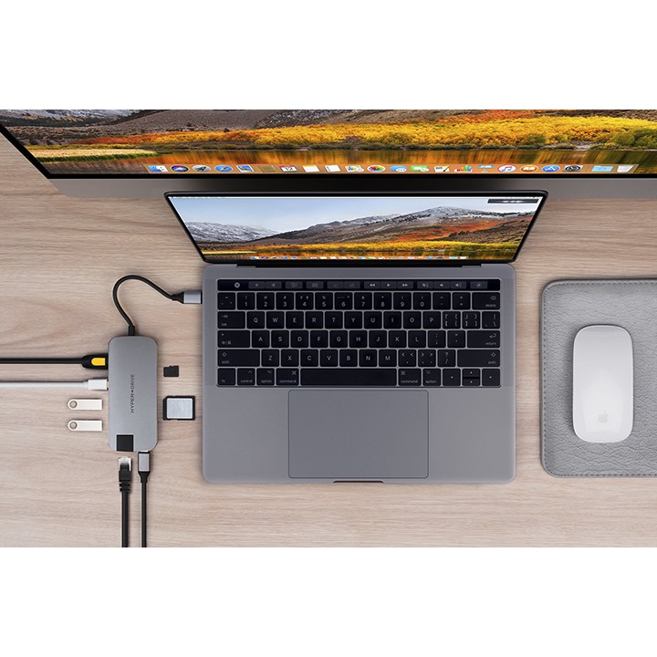 Cáp chuyển Hyperdrive 8 in 1 Type-C to HDMI/LAN/USB-C/USB 3.1/Mini Displayport/SD/TF (HD247B) - ảnh 3