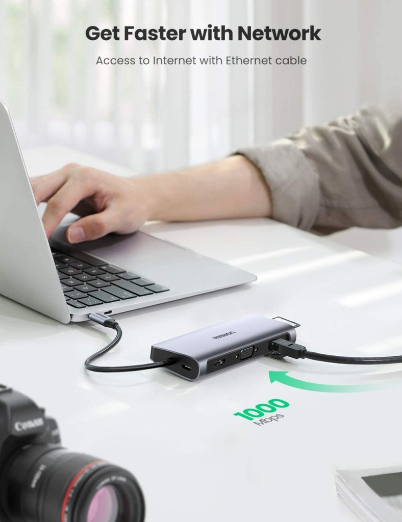 Cáp chuyển Ugreen 10 in 1 Type-C to HDMI/VGA/LAN/USB 3.0/SD/TF/USB-C/jack 3.5mm (80133) - ảnh 3