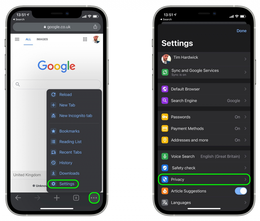 Xoá dữ liệu cache trong Chrome trên iOS