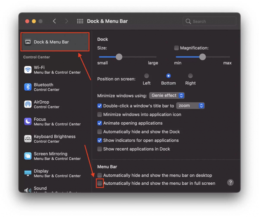 Menu Bar Toàn màn hình
