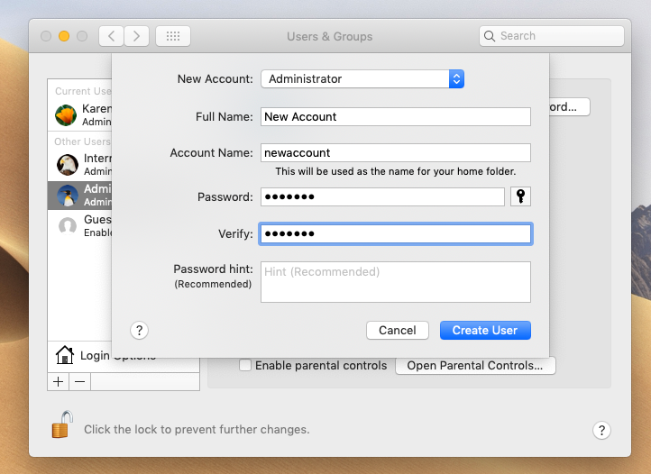 Tạo tài khoản người dùng mới trên macOS