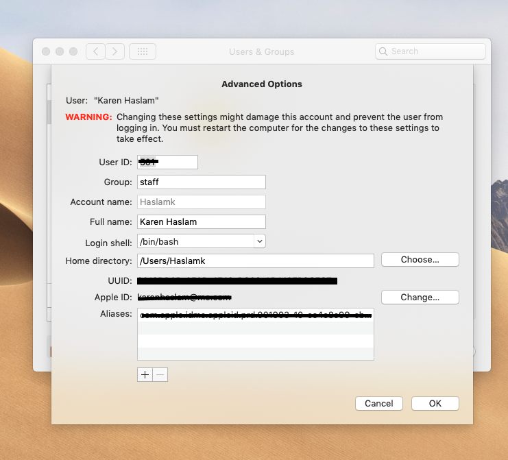 Đổi tên người dùng trên macOS
