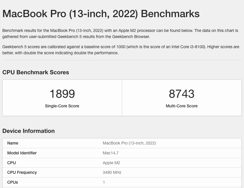 Điểm chuẩn Geekbench 5 mẫu Macbook Pro m2