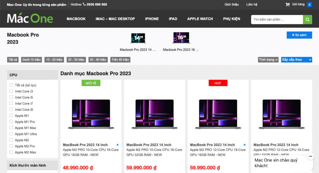 Giá bán mẫu Macbook Pro 2023 tại MacOne