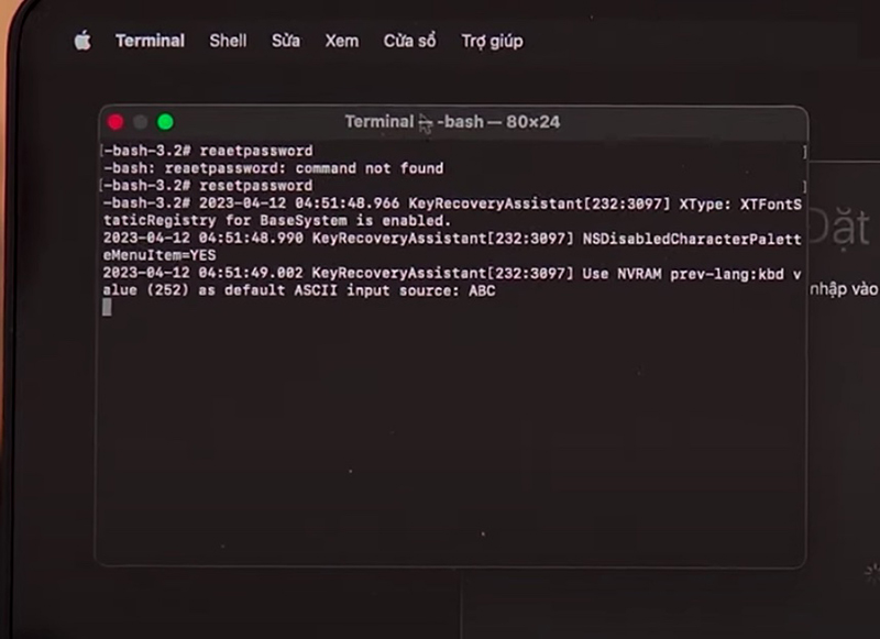 Nhập “resetpassword” > Nhấn Enter